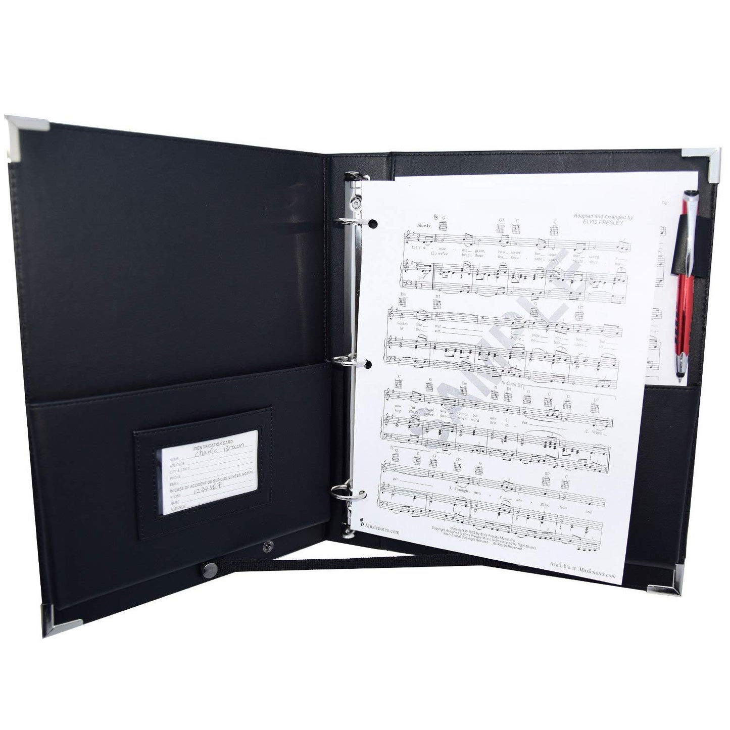 MSP-210 PU Leather Sheet Music Holder | 9.5 x 12" - 3 Rings Choir Folder with Hand Strap for Musician -Available Now!)