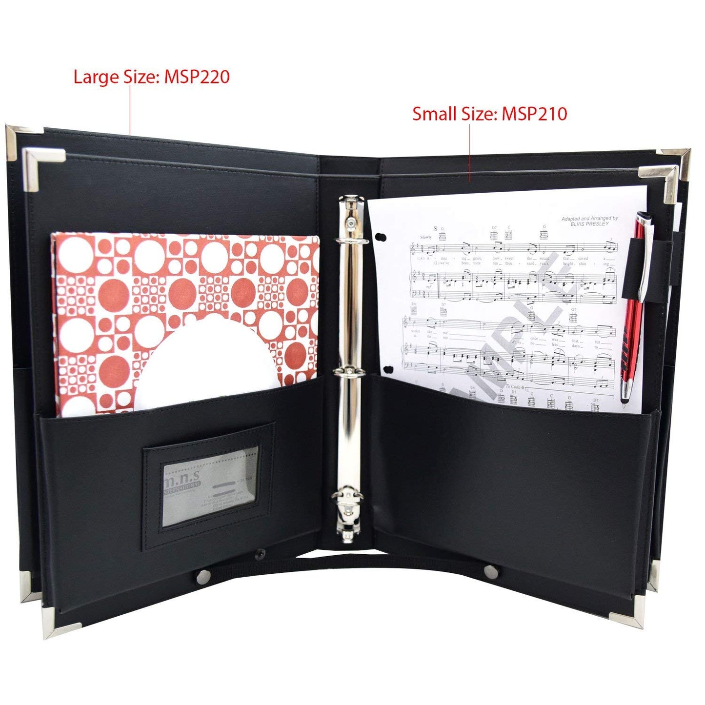 MSP-210 PU Leather Sheet Music Holder | 9.5 x 12" - 3 Rings Choir Folder with Hand Strap for Musician -Available Now!)