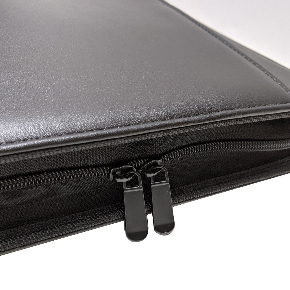 MSP Vegan Leather 7 Ring Business Check Binder Portfolio Briefcase -Professional PU Leather Binder with Retractable Handles, Zippered Closure -500 Check Capacity -9x13 Inch Sheets -Document & Card Organizer - Large Tablet Pocket - Black (050)